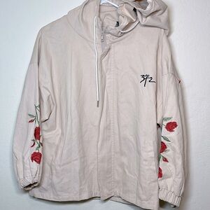 Zaful Embroidered Lined Jacket w/hood Size M 85% Cotton